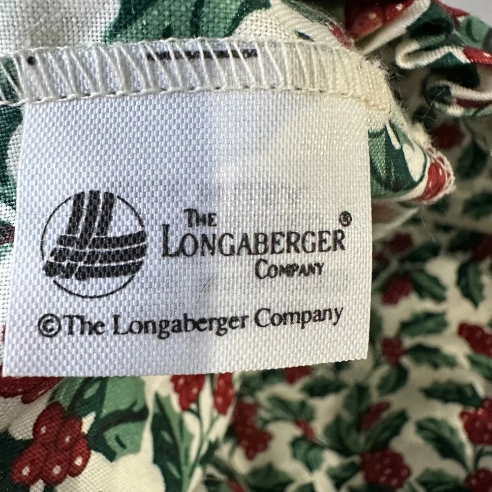 Longaberger Basket Liner Holly Berry Christmas‎ Print Ruffle Cream Green Red 7in